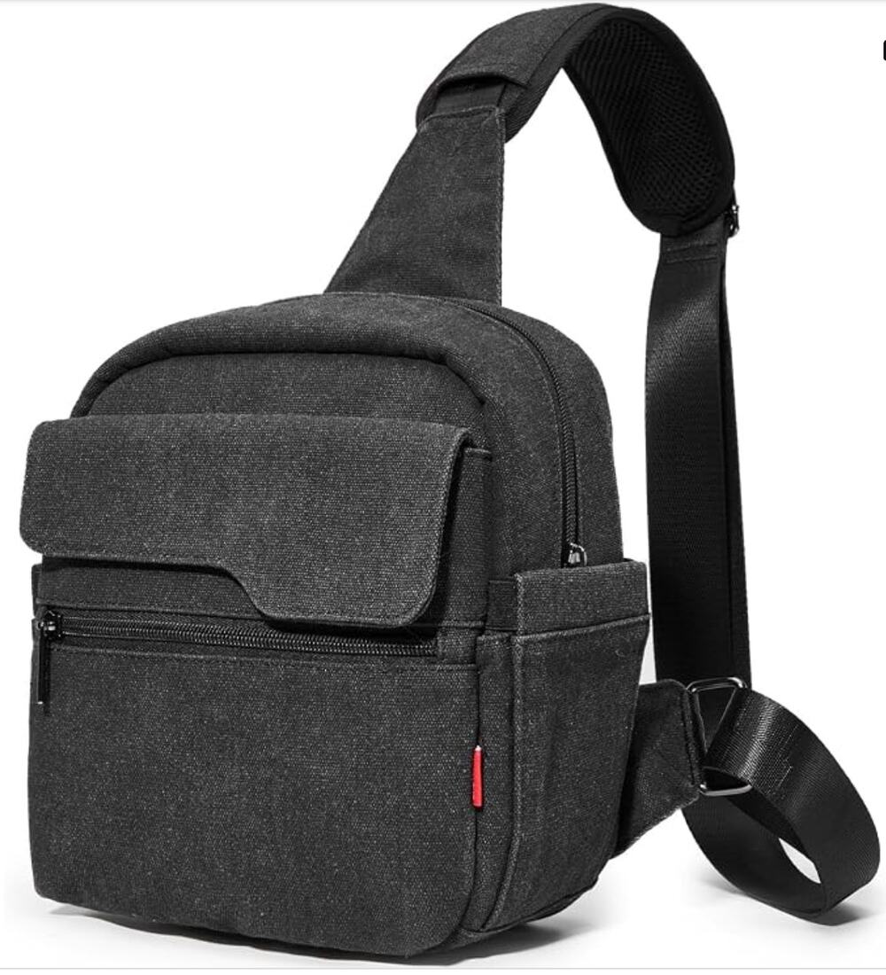 Cwatcun Camera Photography Canvas Water Resistant DSLR Sling Bag Black Small